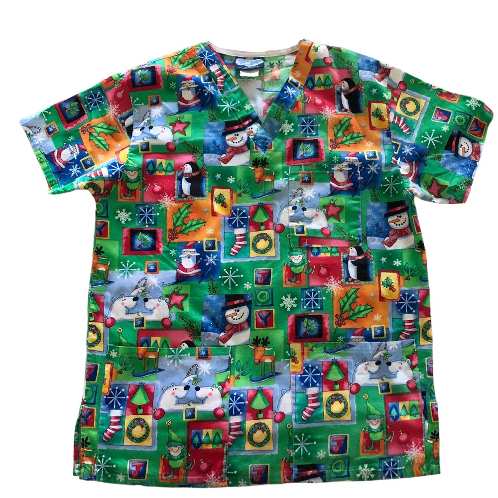 Comfy Cotton Scrubs Holiday Christmas Scrub Top S